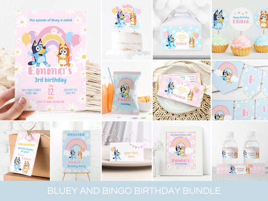 bingo and bluey birthday bundle, bluey printables, bluey party supplies