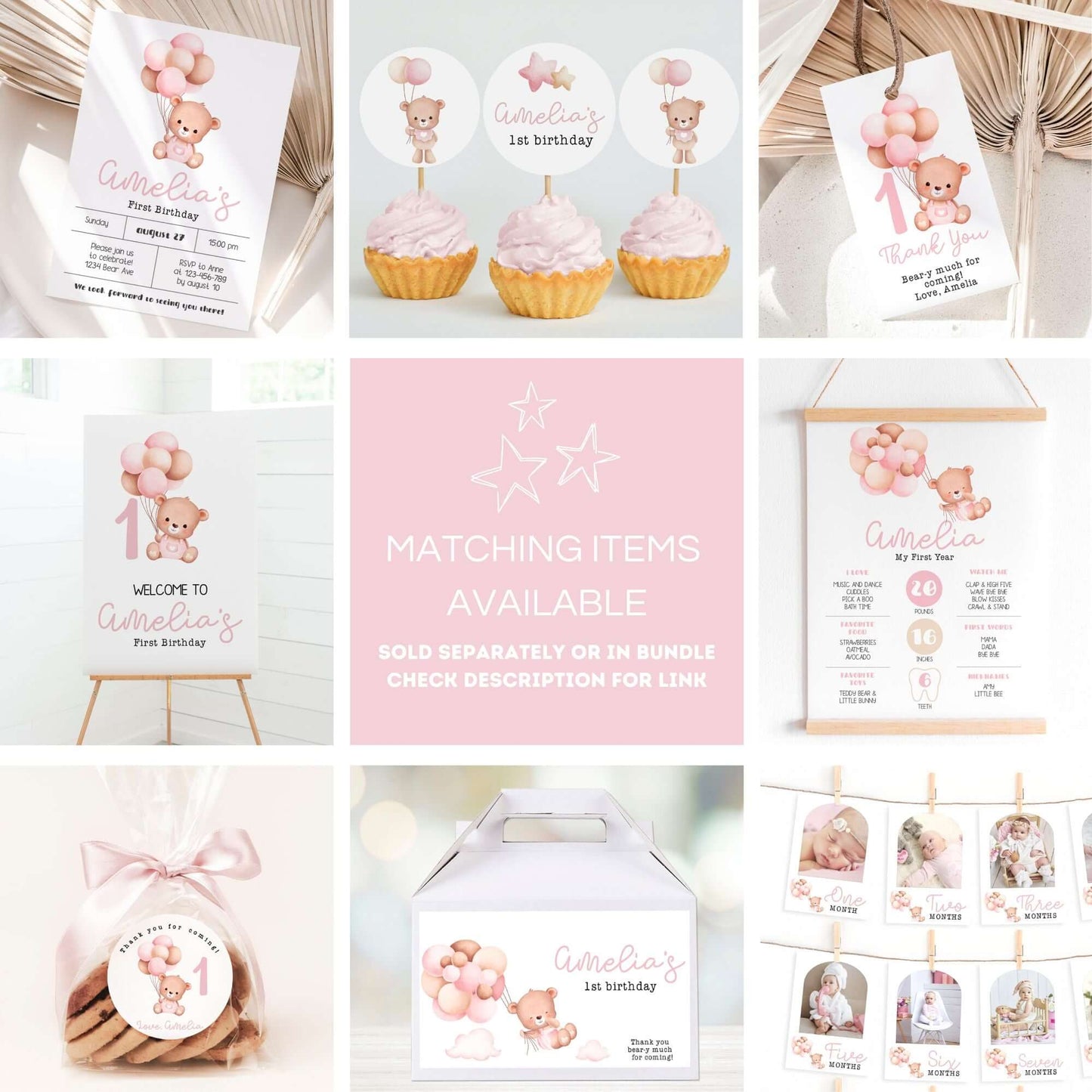 Little Bear Gable Box Labels | Pink ★ Instant Download | Editable Text