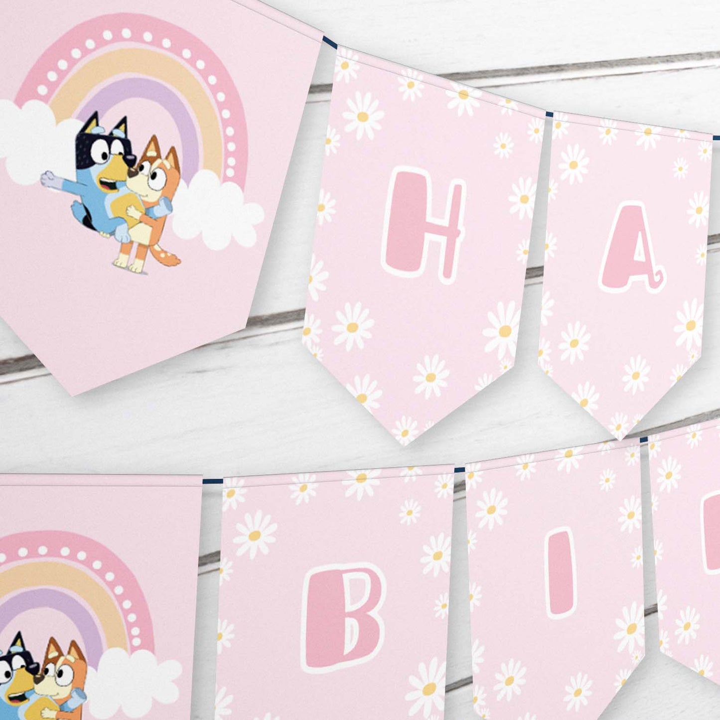 Bluey and Bingo Bunting Banner | Pink Daisies
