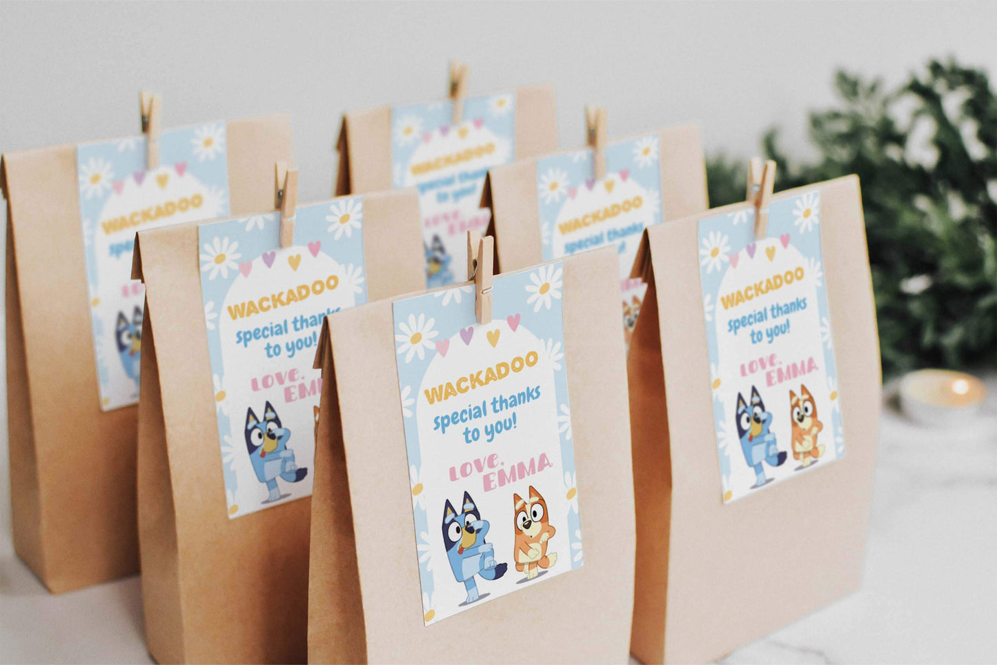 bluey and bingo party favors, bluey personalized thank you tags