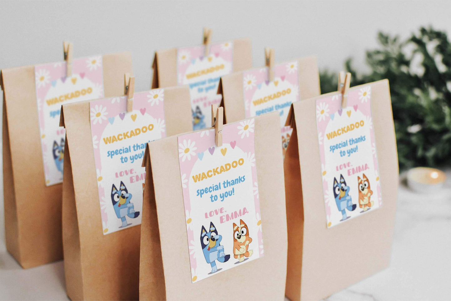 bluey and bingo party thank you tags, editable party favors