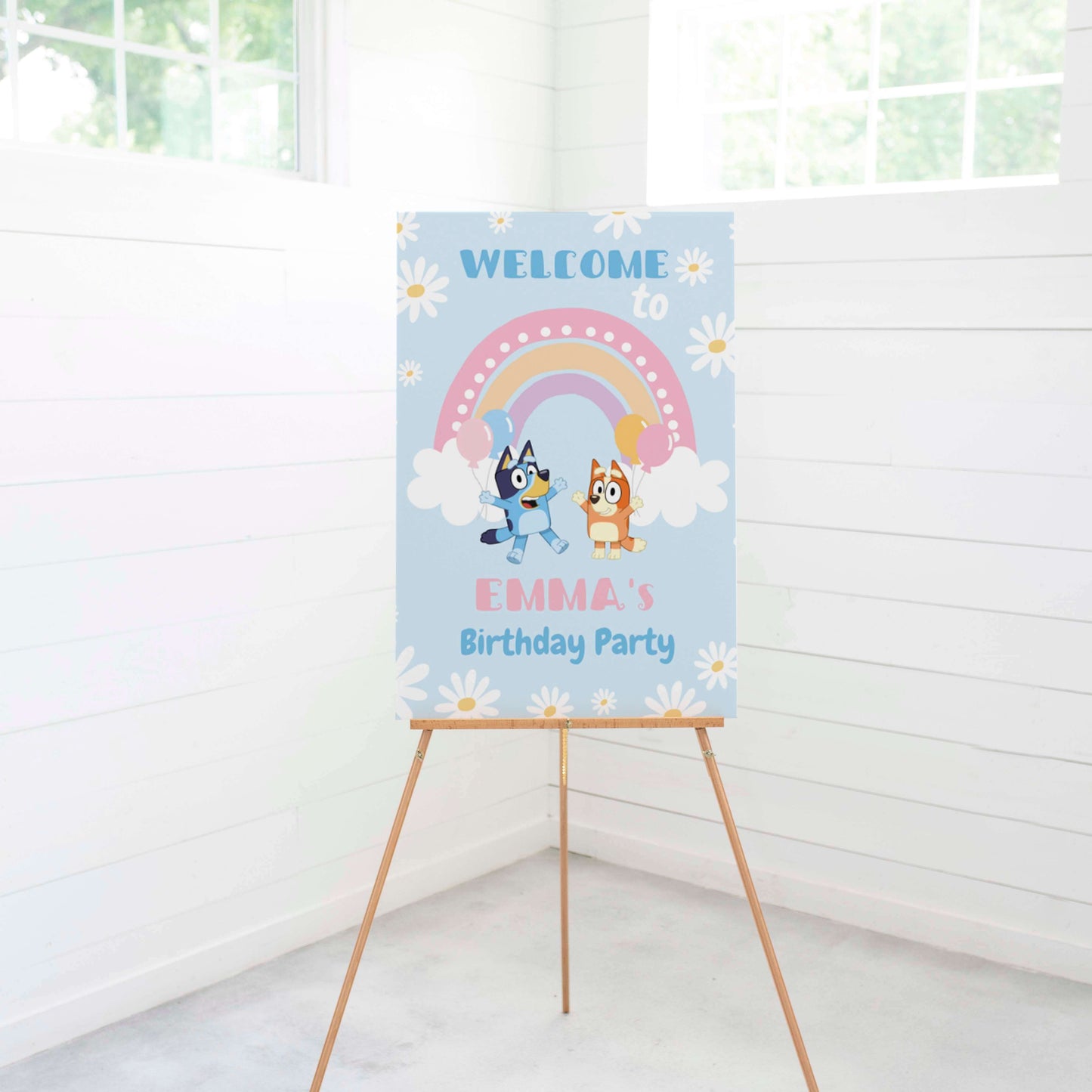 bluey editable welcome sin, bluey themed party printables