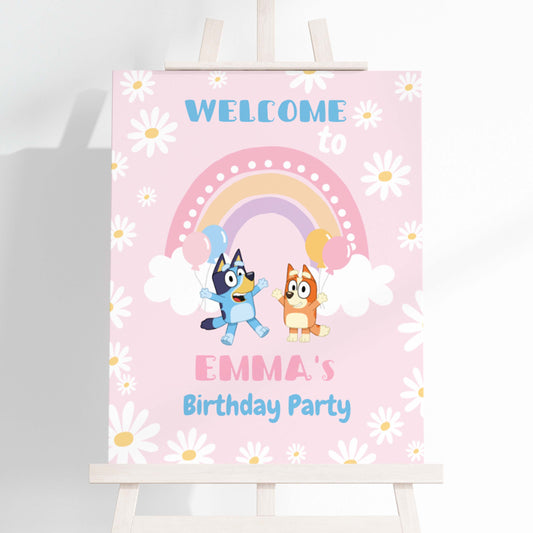 Bluey and Bingo Daisies Welcome Sign Pink ★ Instant Download | Editable Text