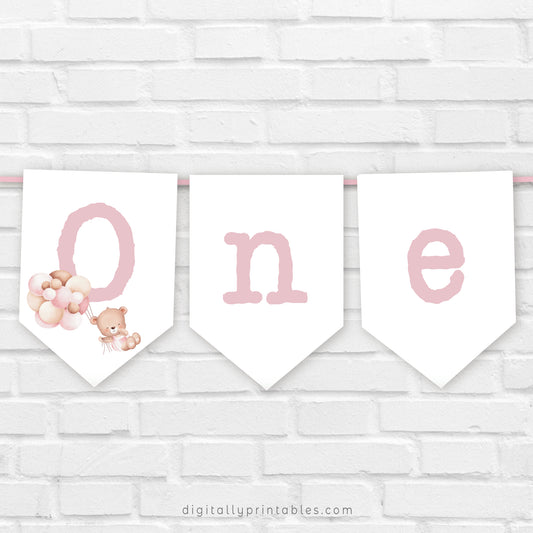 Little Bear High Chair Banner | Pink ★ Instant Download | Editable Text