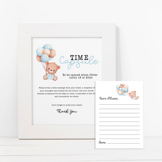 bear themed time capsule, 8x10 sign and cards