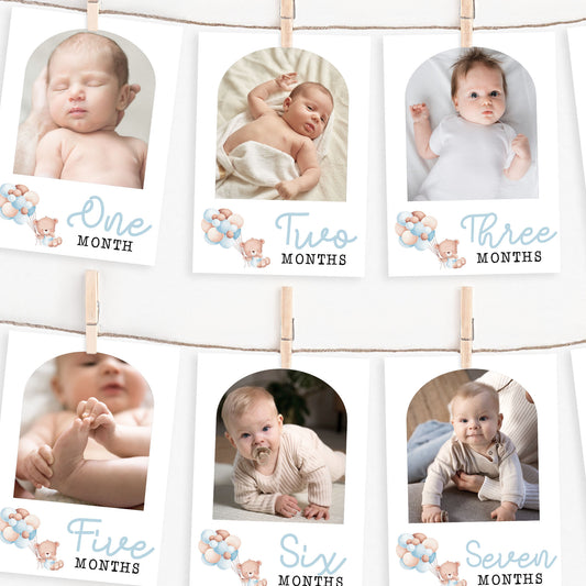Little Bear 1st Year Photos Banner | Blue ★ Instant Download | Editable