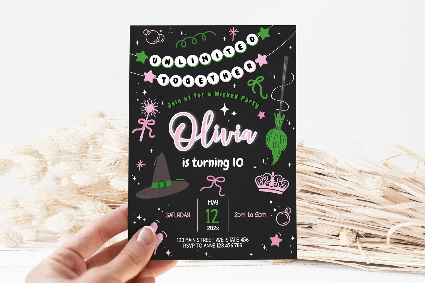 Magical Witch Invitation | Black Background ★ Instant Download | Editable Text