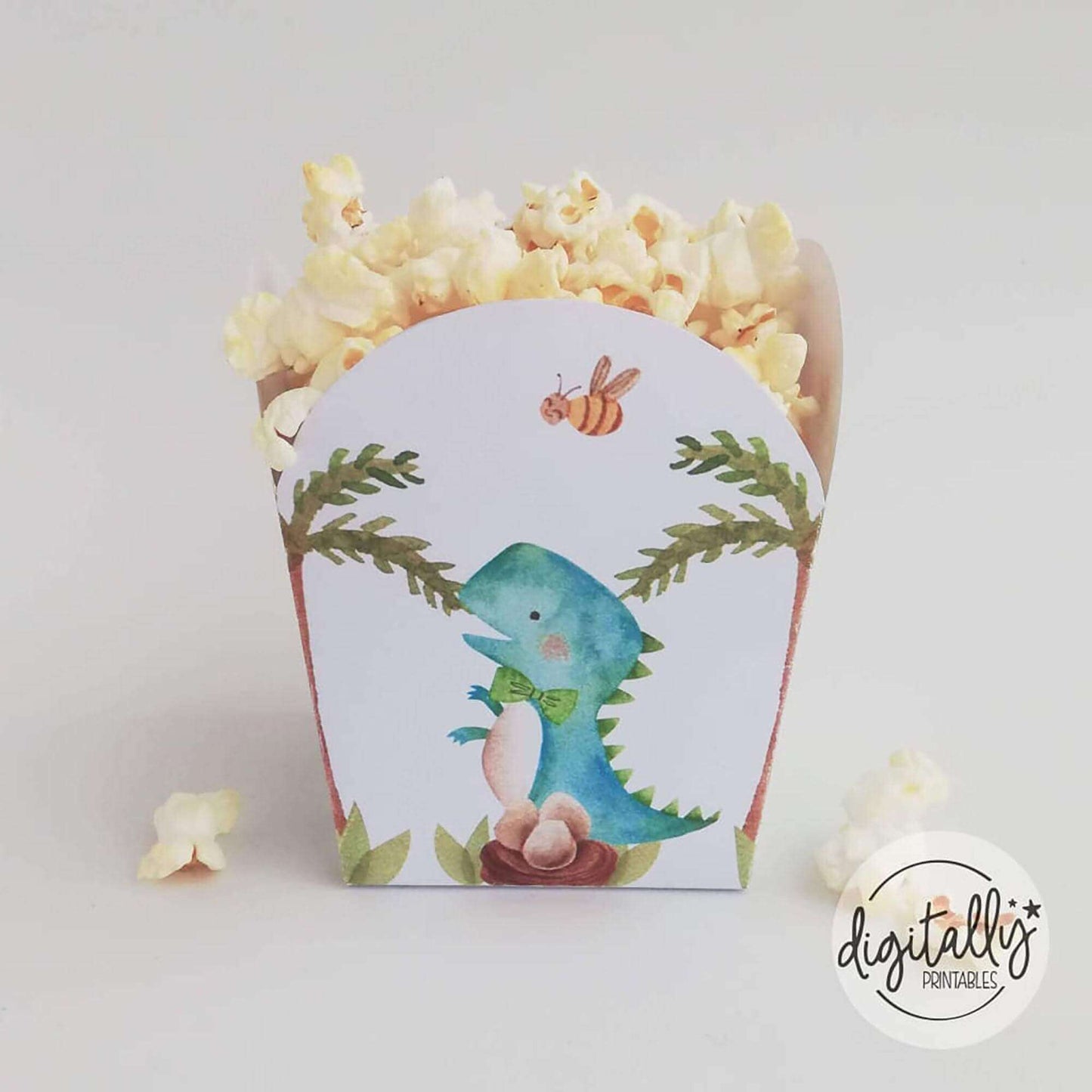 editable dinosaurs birthday party popcorn box