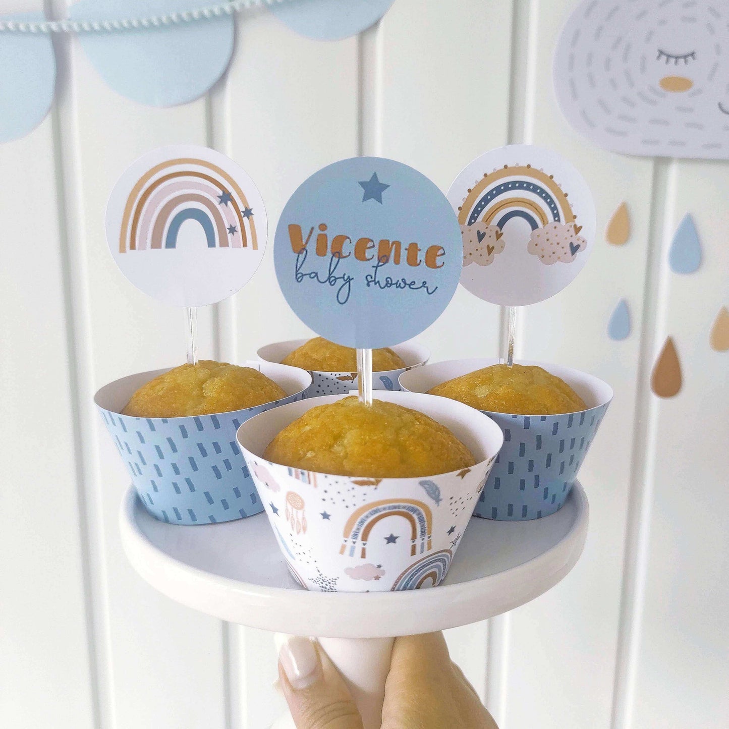Boho Rainbow Cupcake Toppers + Wrappers | Boy ★ Instant Download | Editable Text - Digitally Printables