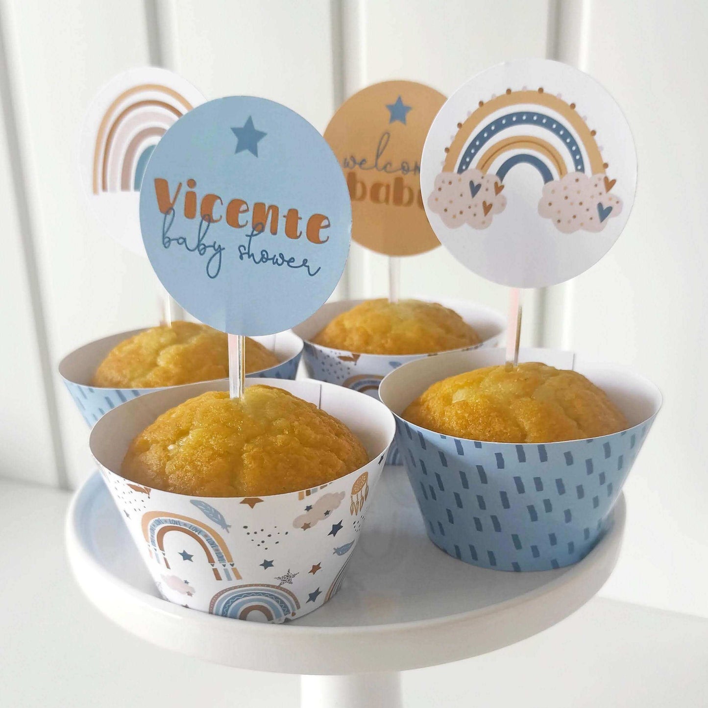 Boho Rainbow Cupcake Toppers + Wrappers | Boy ★ Instant Download | Editable Text - Digitally Printables