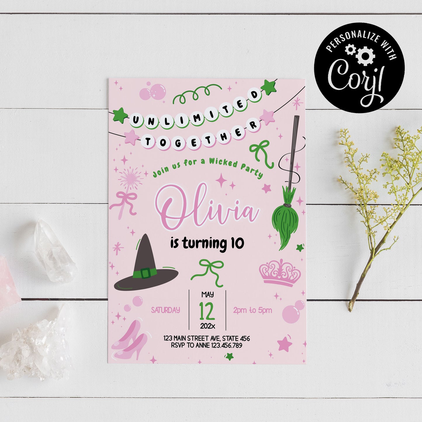Magical Witch Birthday Invitation | Pink Background ★ Instant Download | Editable Text