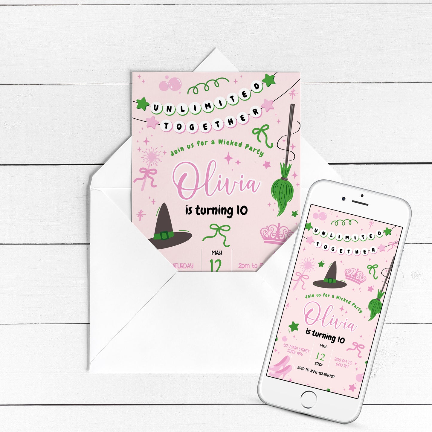 Magical Witch Birthday Invitation | Pink Background ★ Instant Download | Editable Text
