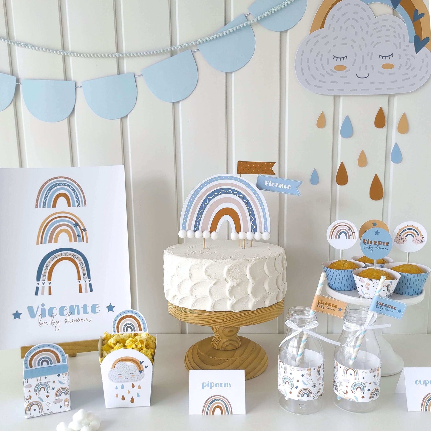 Editable Boho Rainbow Birthday Table Sign, Printable Boho Rainbow Birthday, Boho Rainbow Baby Shower, Boys Birthday Sign, REF001 - Digitally Printables