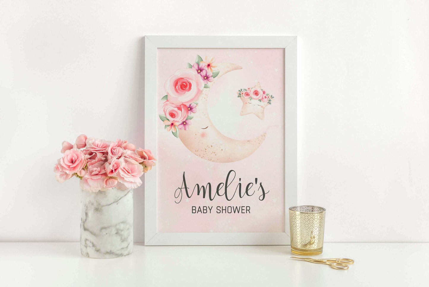 Editable Moon and Star Baby Shower Table Sign - Digitally Printables