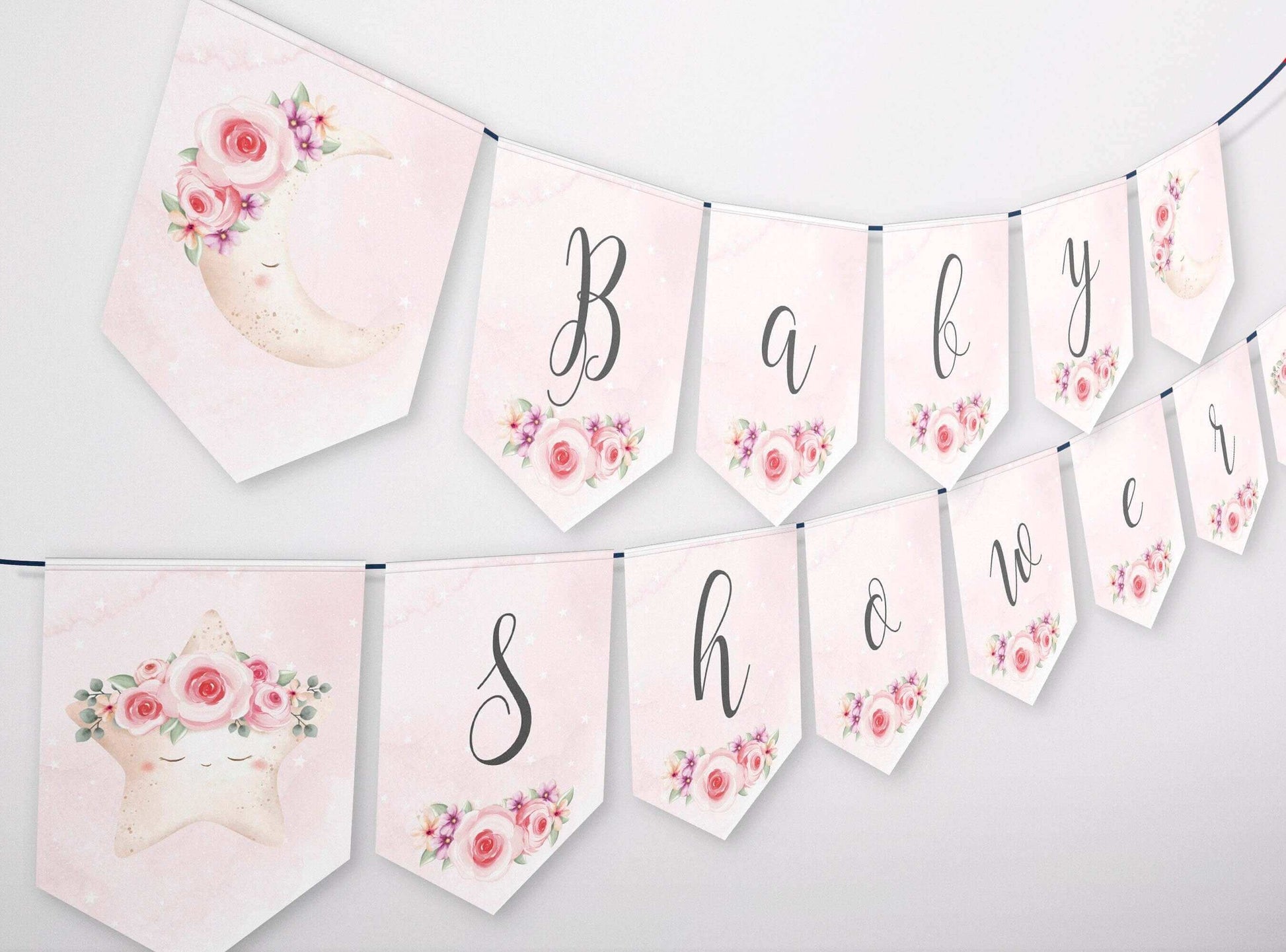 Editable Moon, Stars & Flowers Bunting Banner ★ Instant Download | Editable Text - Digitally Printables