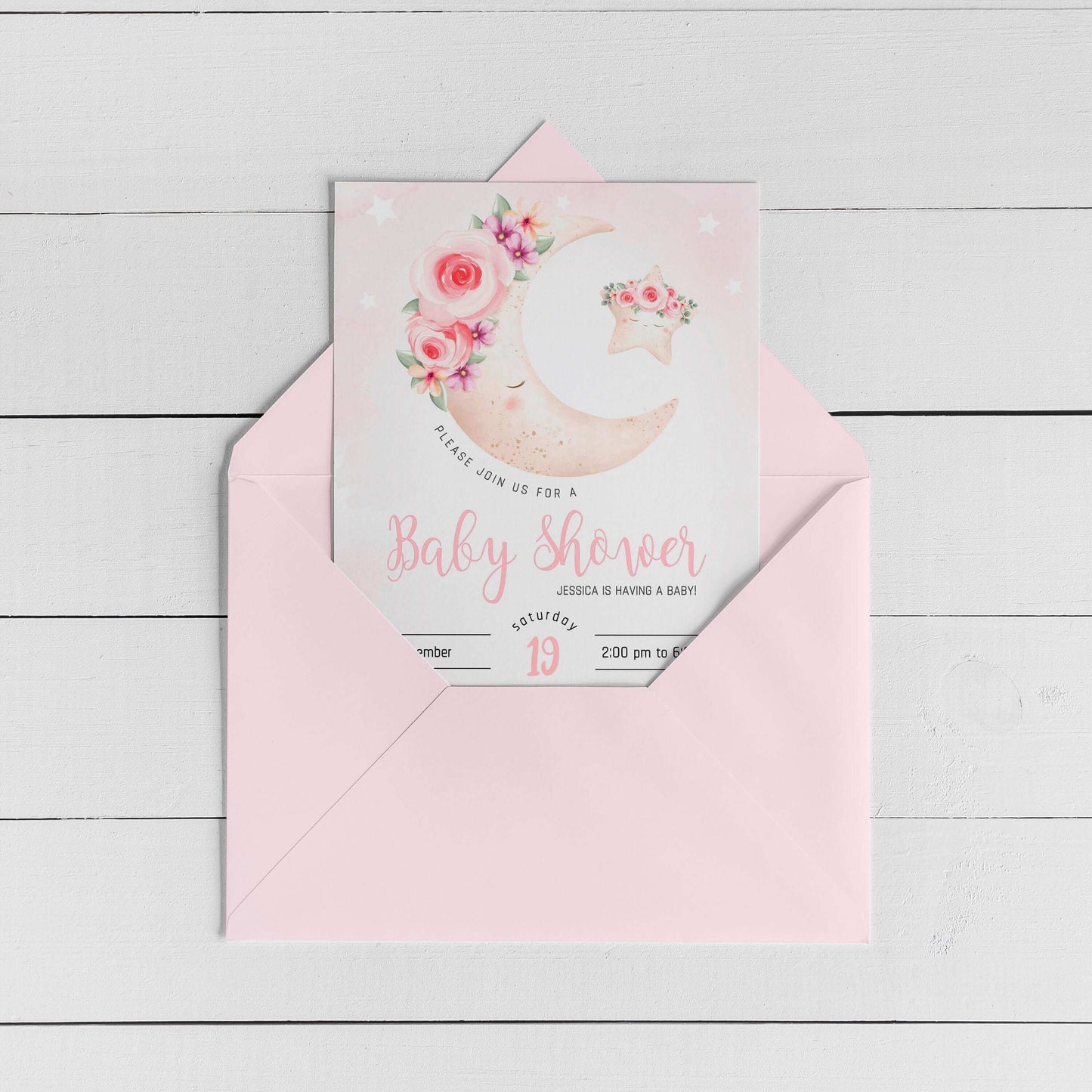 Editable Moon, Stars & Flowers Invitation ★ Instant Download | Editable Text - Digitally Printables