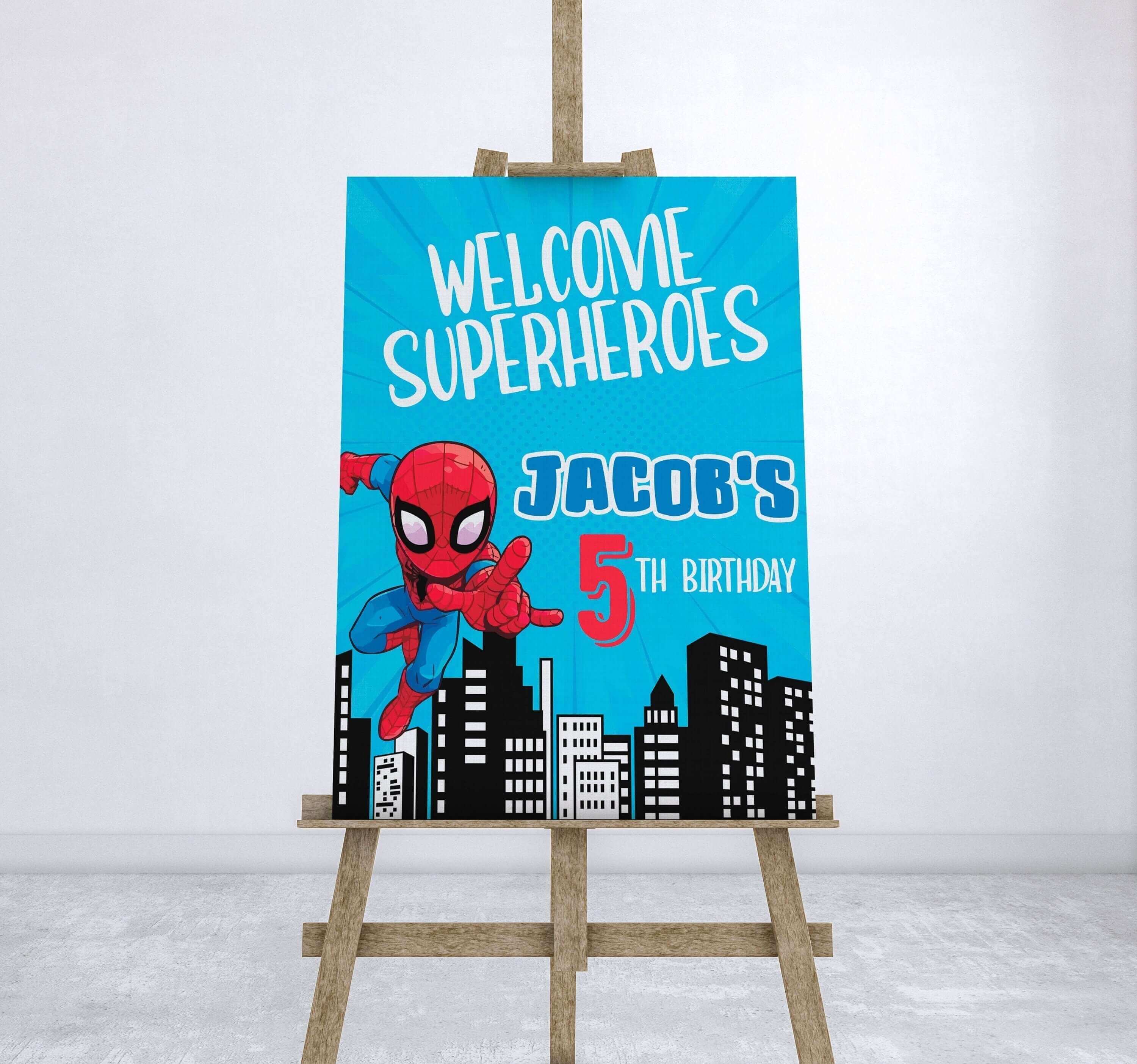 Editable Spider Man Welcome Sign Spider Man Birthday Party Poster Spid