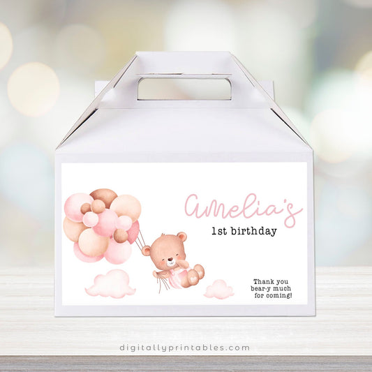 beary first birthday gable box labels party favors