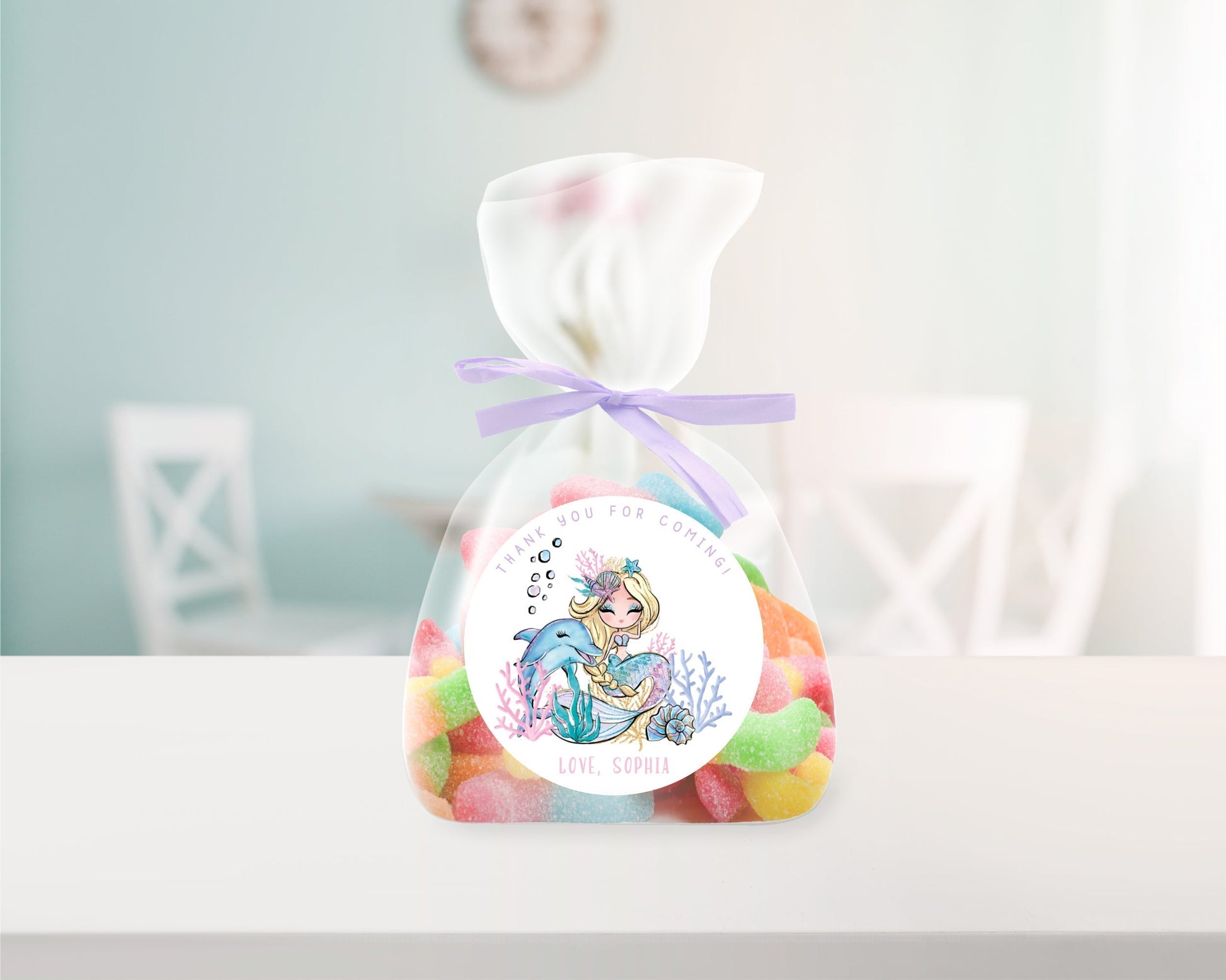 Glitter Mermaid Round Tag | Blonde Hair ★ Instant Download | Editable Text - Digitally Printables