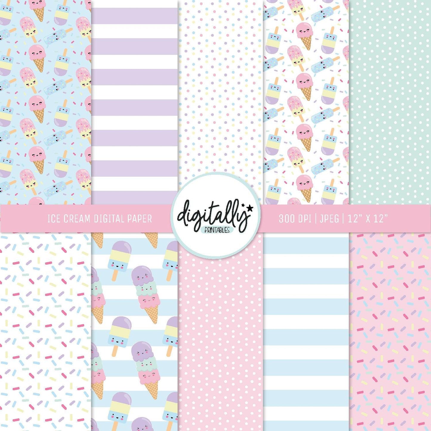 Ice Cream Digital Paper ★ Instant Download - Digitally Printables