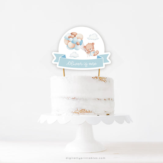 Little Bear Cake Toppers| Blue ★ Instant Download | Editable Text