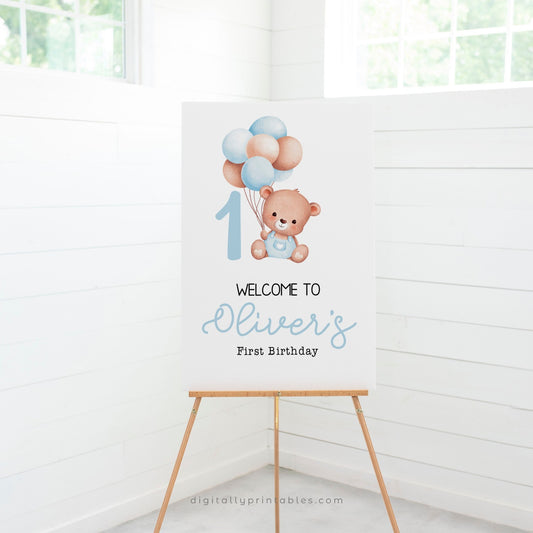 bear-y first birthday welcome sign