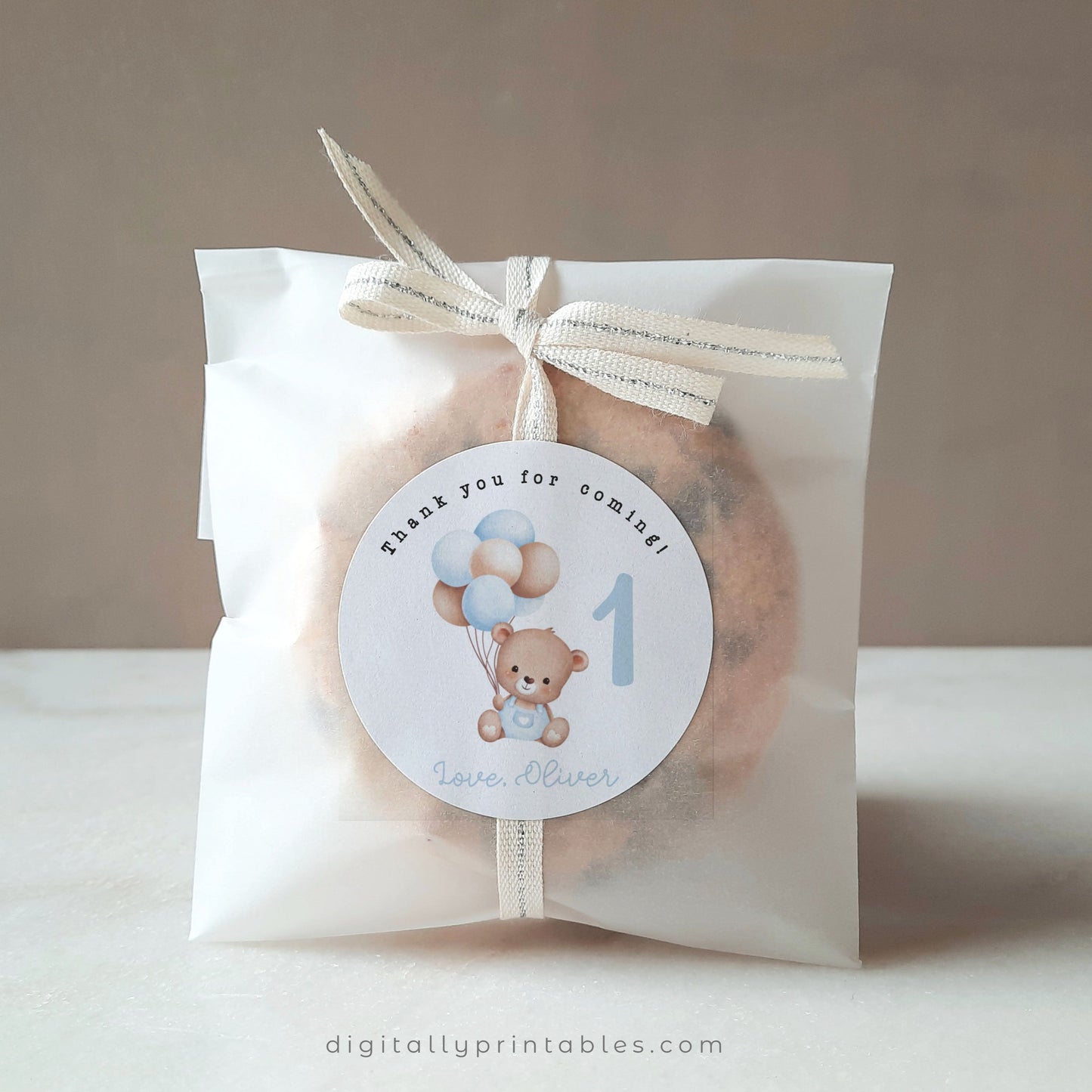Little Bear Round Favor Tags | Blue ★ Instant Download | Editable Text
