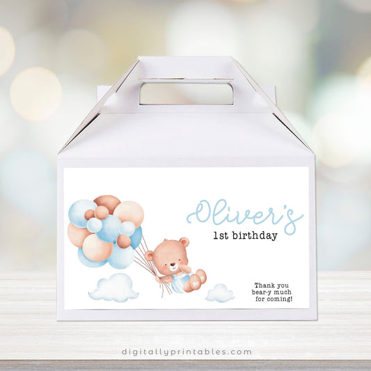 beary first birthday gable box labels