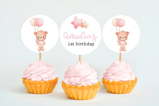 beary first birthday cupcake toppers baby bear party supplies