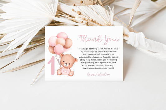 Little Bear Thank You Card | Pink ★ Instant Download | Editable Text