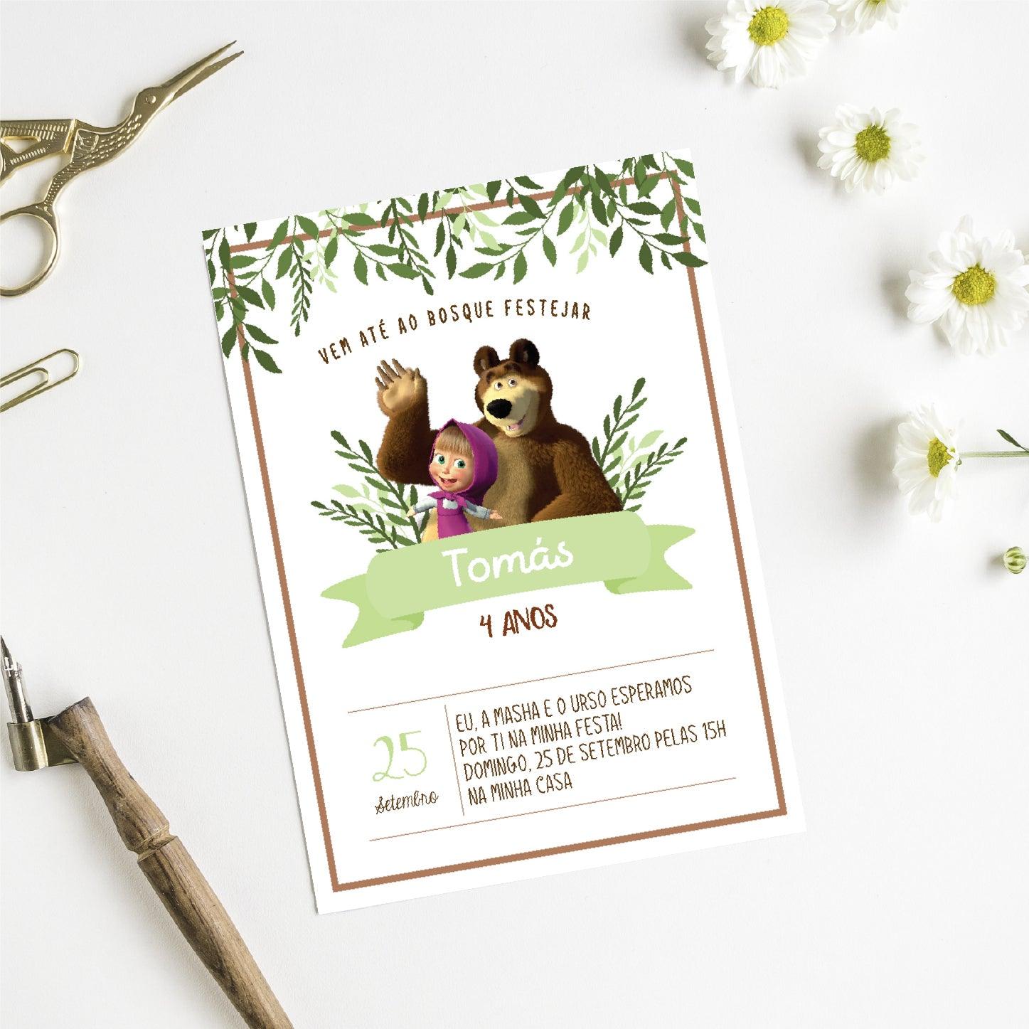 Masha and the Bear Birthday Invitation | Green and Brown Tones ☆ Insta masha-and-the-bear-birthday-invitation-green-and-brown-tones-insta