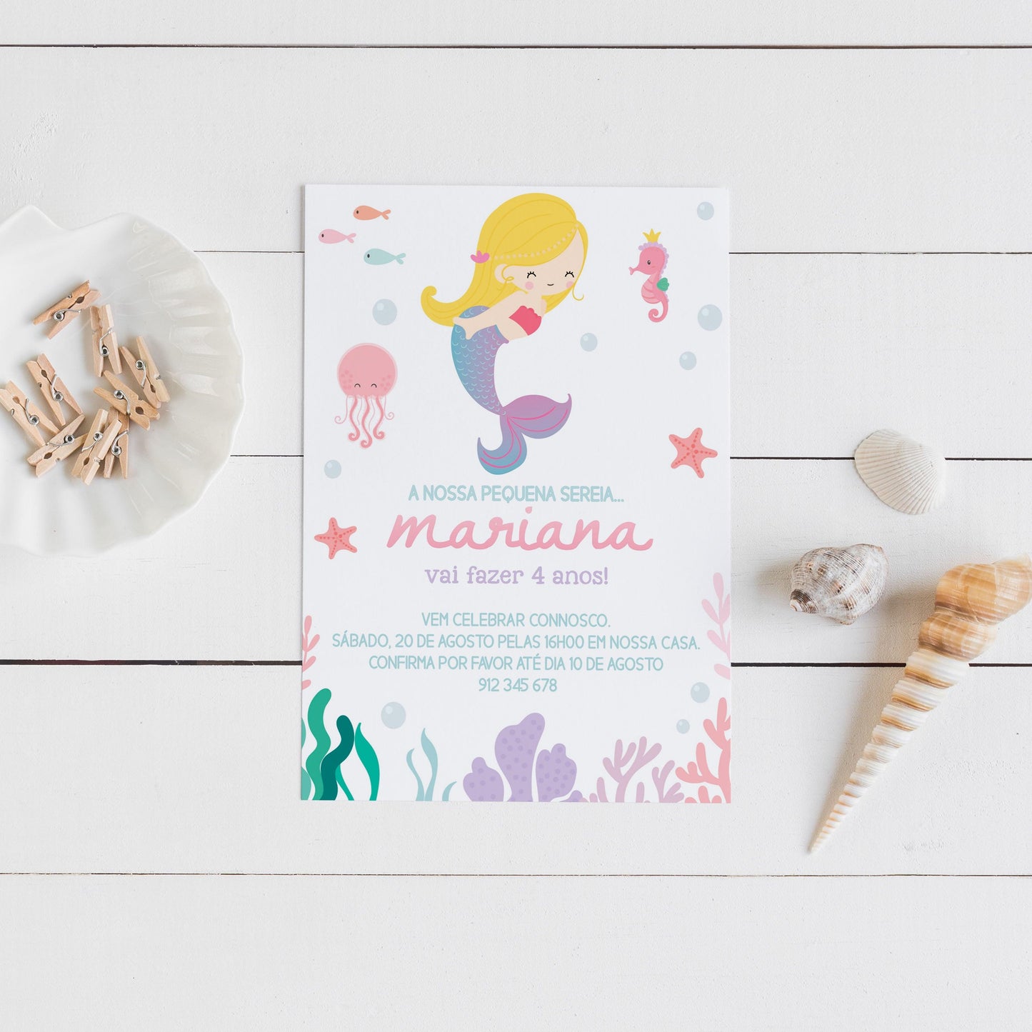 Mermaid Birthday Invitation | Blonde Hair
