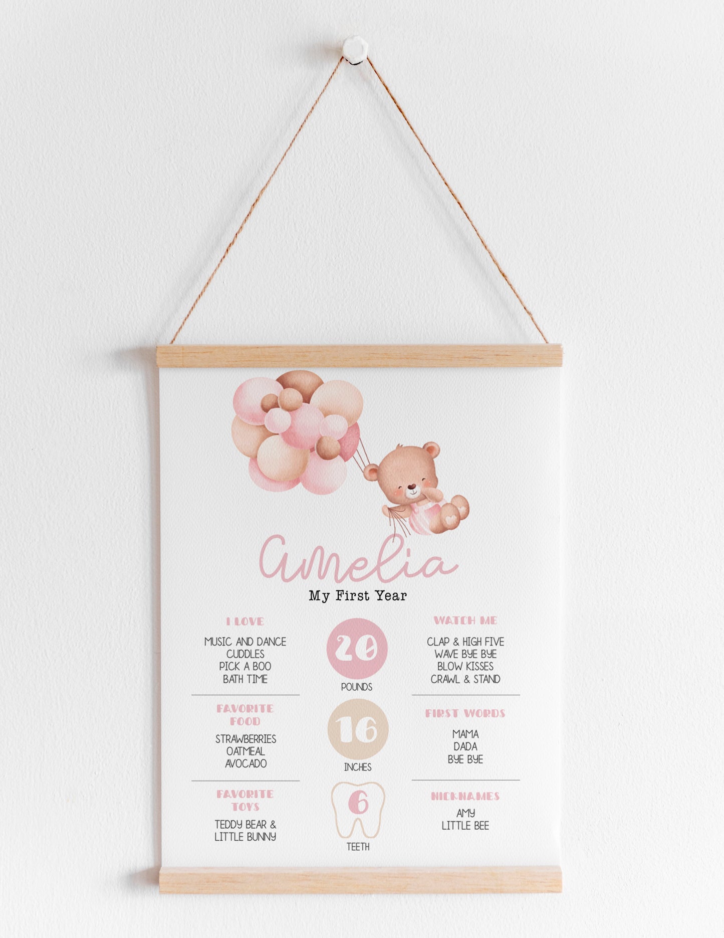 Little Bear Milestones Sign | Pink ★ Instant Download | Editable Text