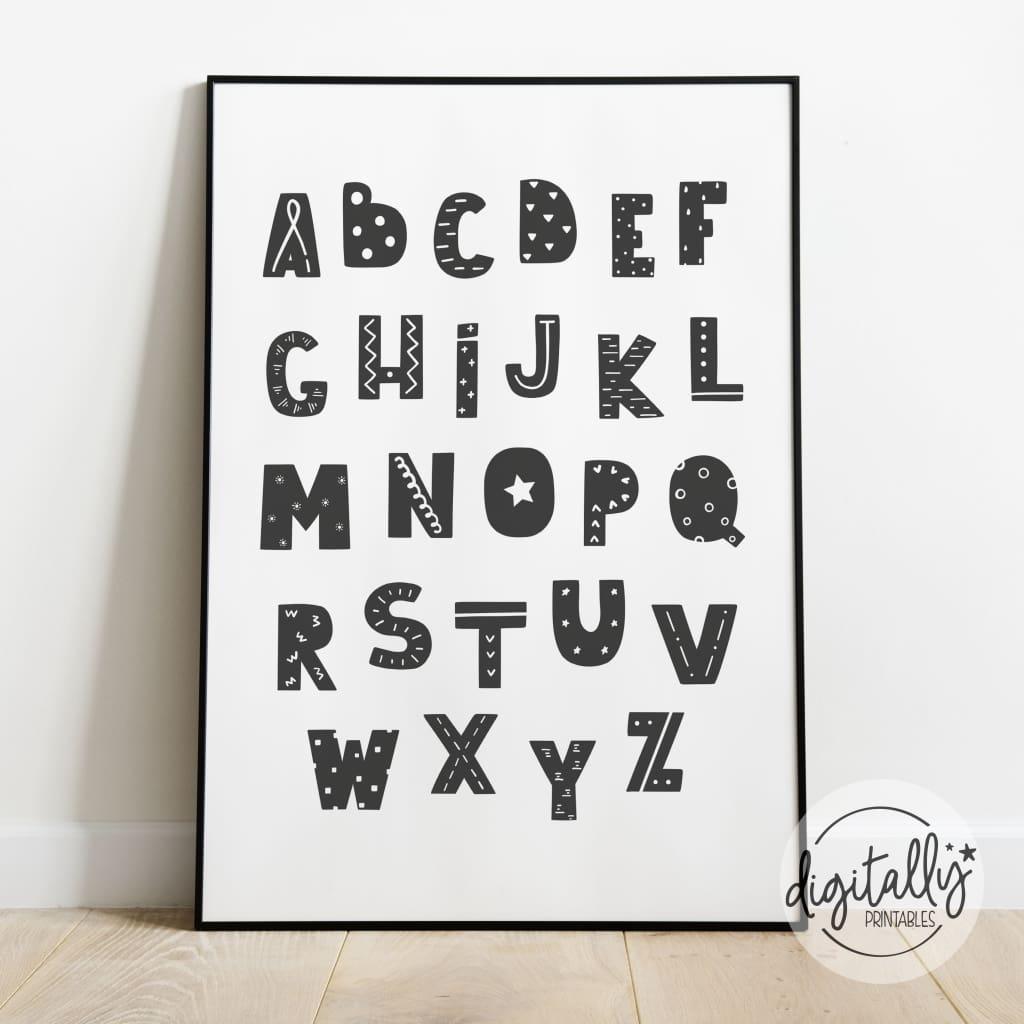 B&w Abc Wall Art Print Instant Download Decor