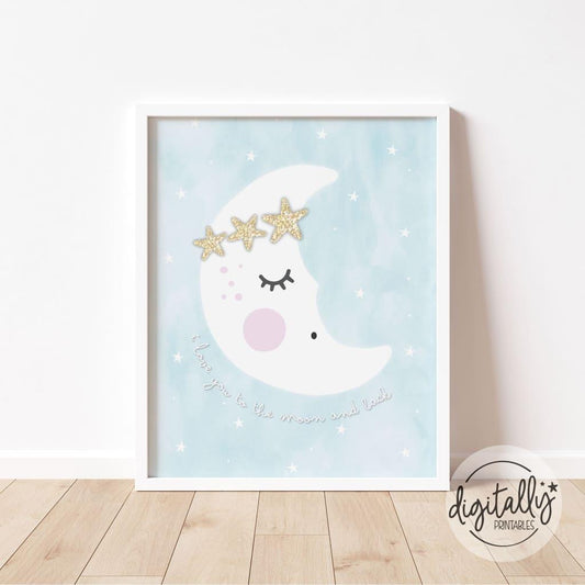 Sleepy Moon Poster | Blue Instant Download Wall Decor
