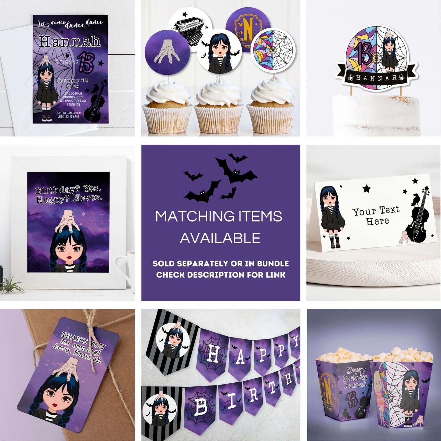 Wednesday Addams Inspired Cupcake Toppers | Cupcake Tags | Printable Wednesday Birthday Party Decoration | Family Addams REF016 - Digitally Printables