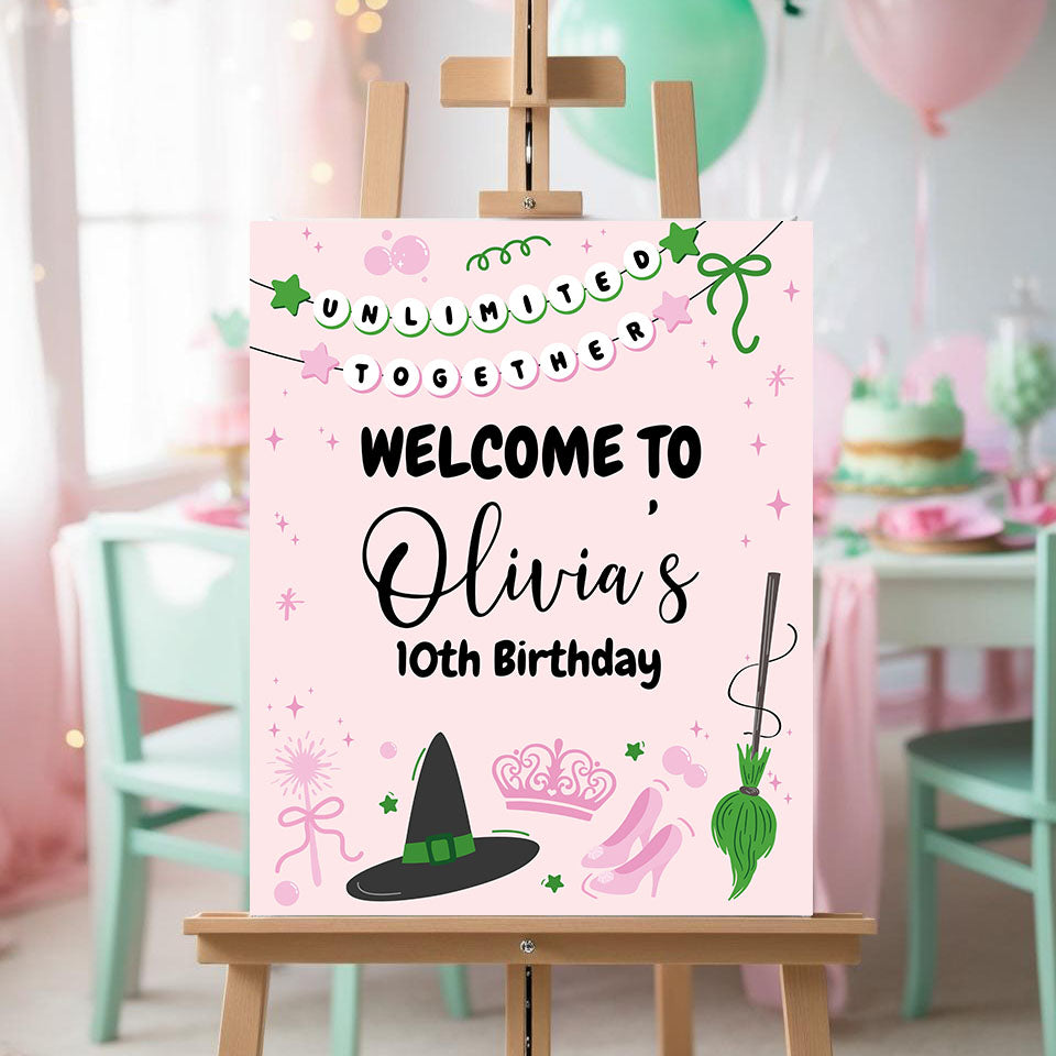 Magical Witch Welcome Sign | Green and Pink ★ Instant Download | Editable Text