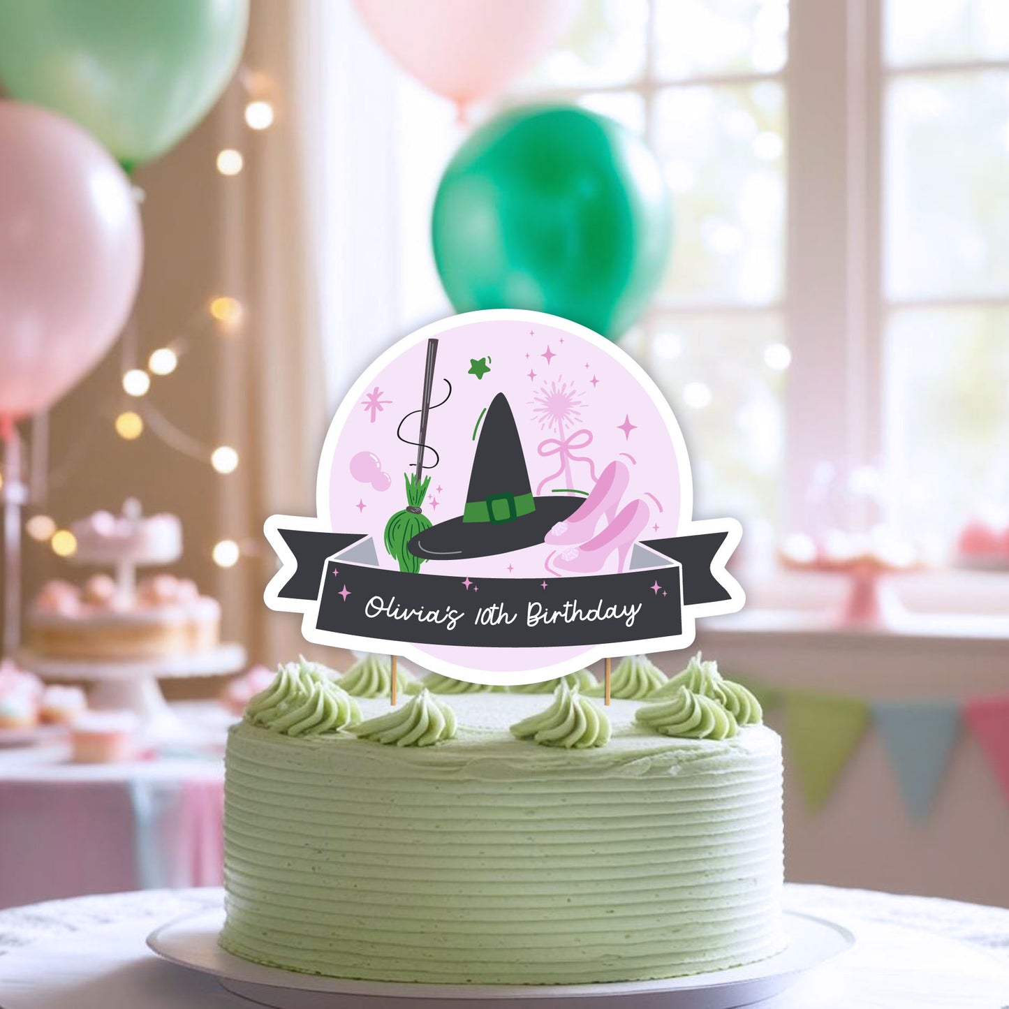 Magical Witch Cake Topper| Pink and Green | Instant Download