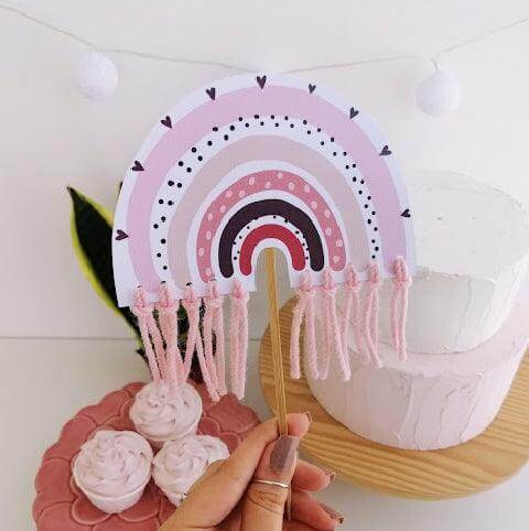 boho rainbow party cake topper