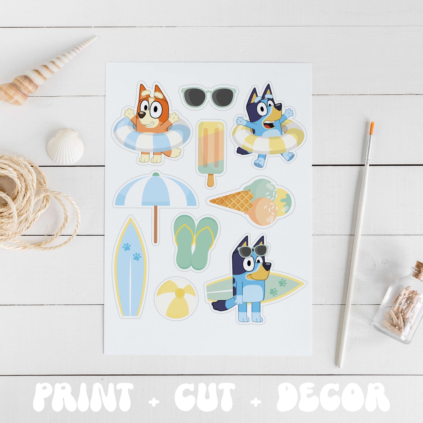 Bluey and Bingo Pool Party Cake Toppers | Instant Download