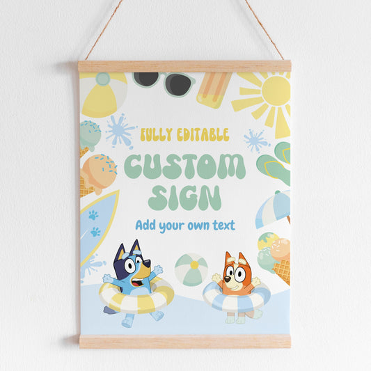 Editable Bluey and Bingo Pool Party Table Sign | Instant Download