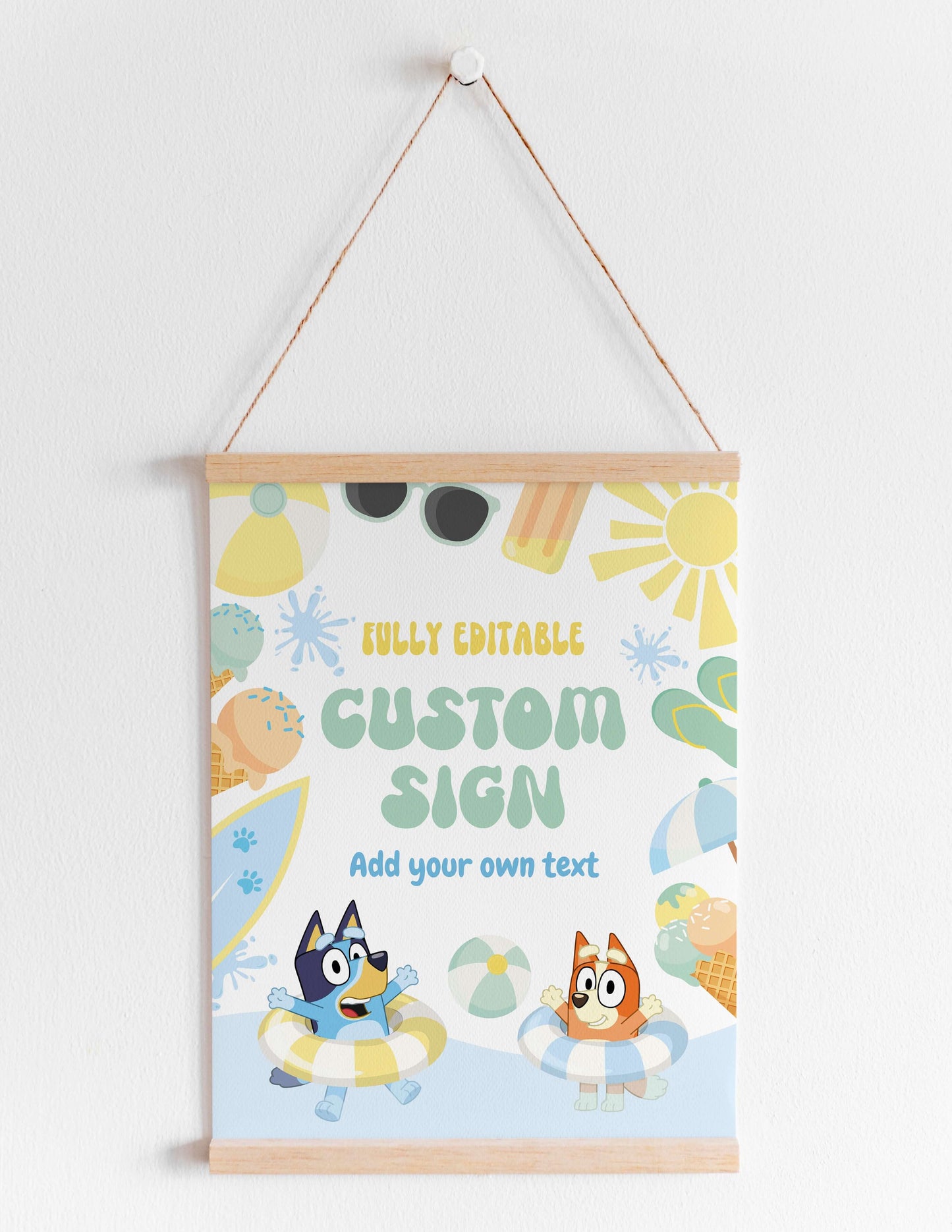 Editable Bluey and Bingo Pool Party Table Sign | Instant Download