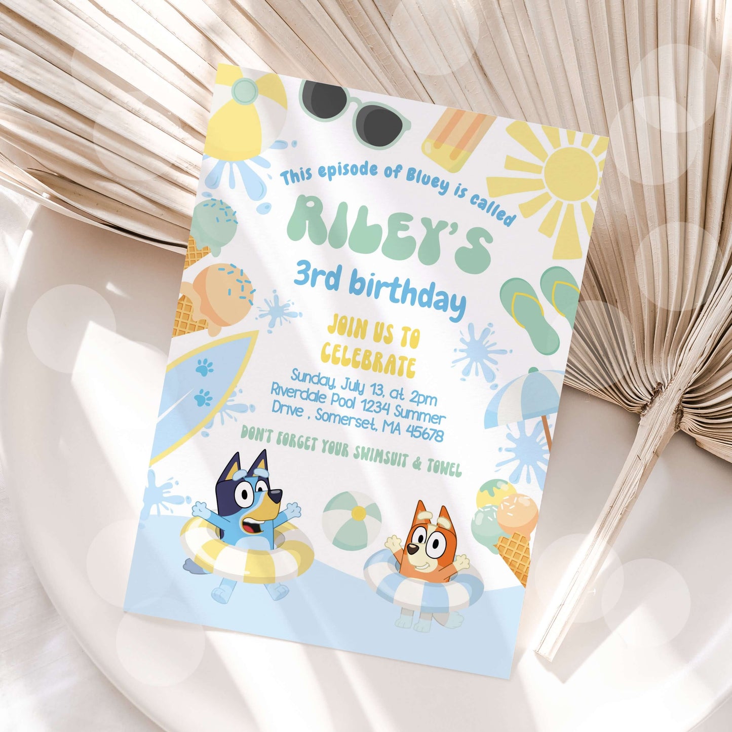 Editable Bluey and Bingo Pool Party Birthday Bundle | Instant Download