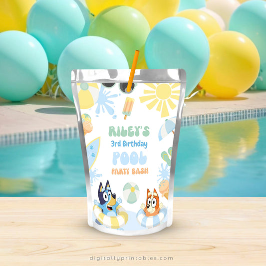 Editable Bluey and Bingo Pool Party Capri Sun Label | Instant Download