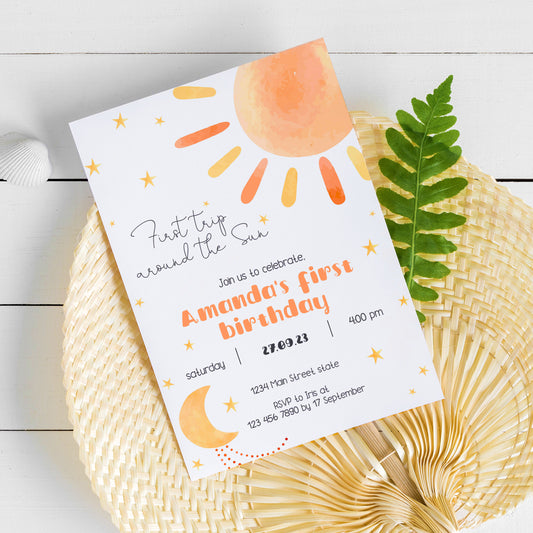 First Trip Around The Sun Birthday Invitation | Instant Download | Editable Text