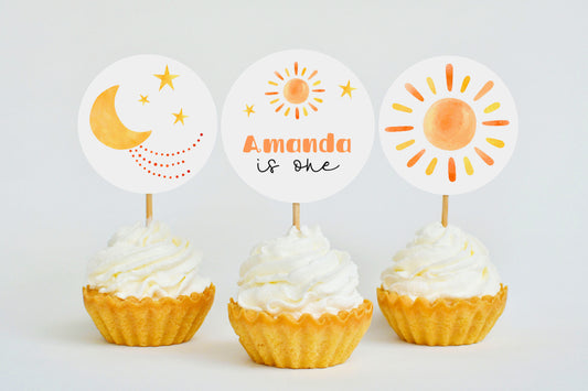 First Trip Around The Sun Cupcake Toppers | Instant Download | Editable Text