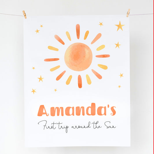 First Trip Around The Sun Table Sign | Instant Download | Editable Text
