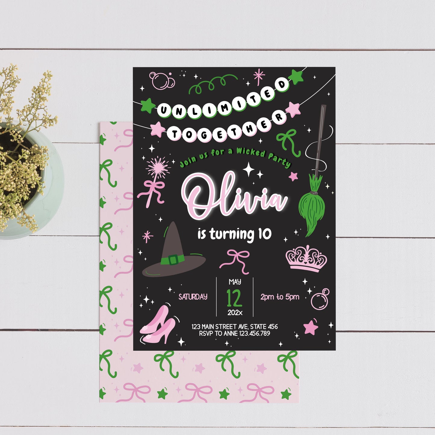 Magical Witch Invitation | Black Background ★ Instant Download | Editable Text