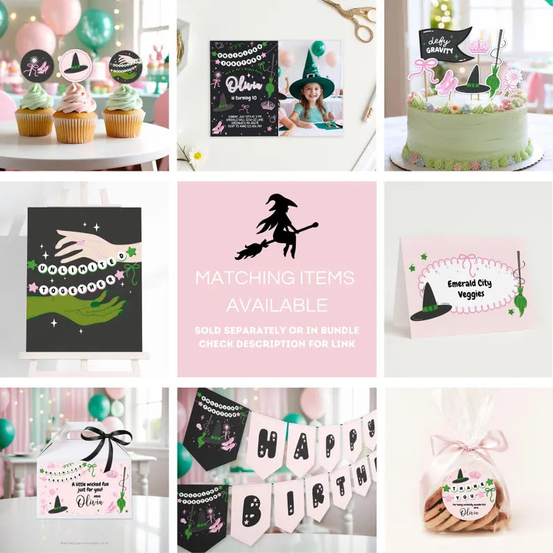 Magical Witch Photo Invitation | Pink Background ★ Instant Download | Editable Text