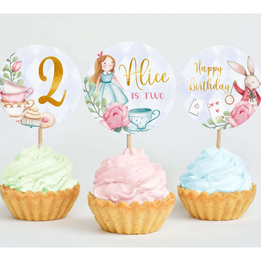Alice in Wonderland Cupcake Toppers ★ Instant Download | Editable Text - Digitally Printables